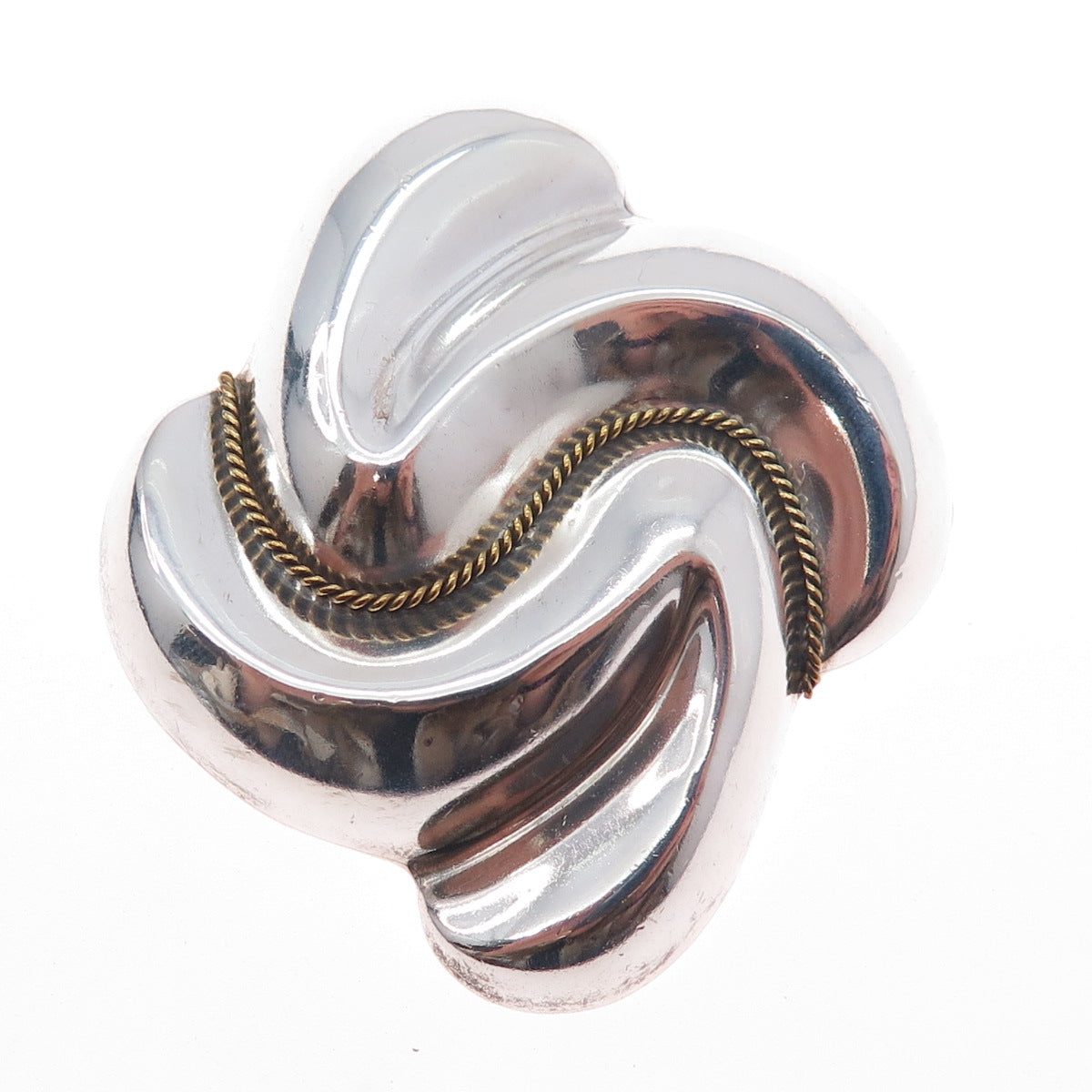 LATON 925 Sterling Silver 2-Tone Vintage Mexico Modernist Pin Brooch / Pendant