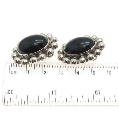 925 Sterling Silver Vintage Mexico Real Black Onyx Beaded Clip On Earrings