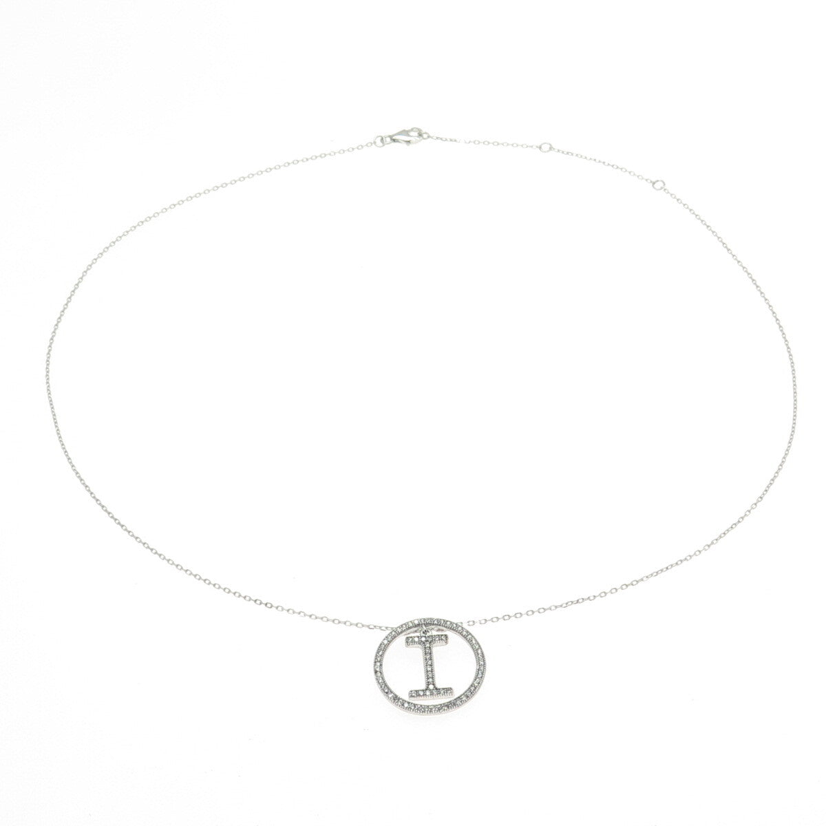 925 Sterling Silver Pave C Z Letter "I" Initial Cable Chain Necklace 18"