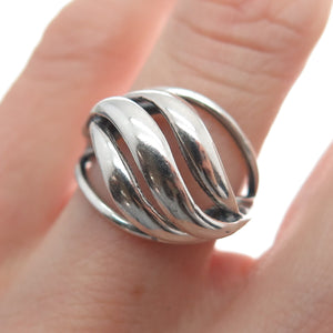 BEAU Sterling Silver Antique Art Deco Wavy Oxidized Adjustable Ring Size 5.25