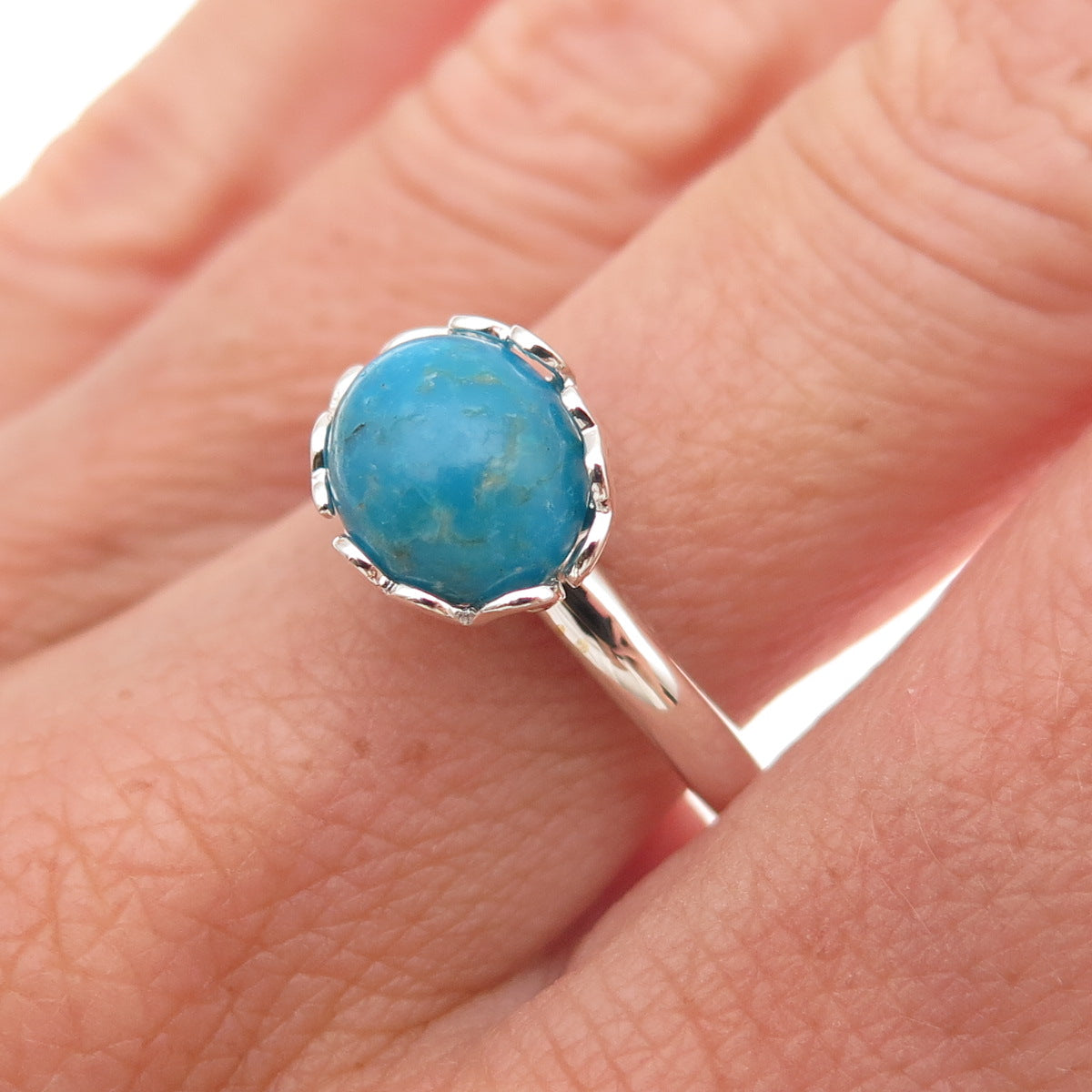 Tehya Oyama 925 Sterling Silver Real Bisbee Turquoise Floral Ring Size 8
