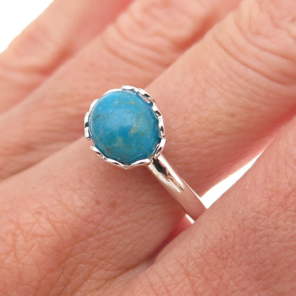 Tehya Oyama 925 Sterling Silver Real Bisbee Turquoise Floral Ring Size 8