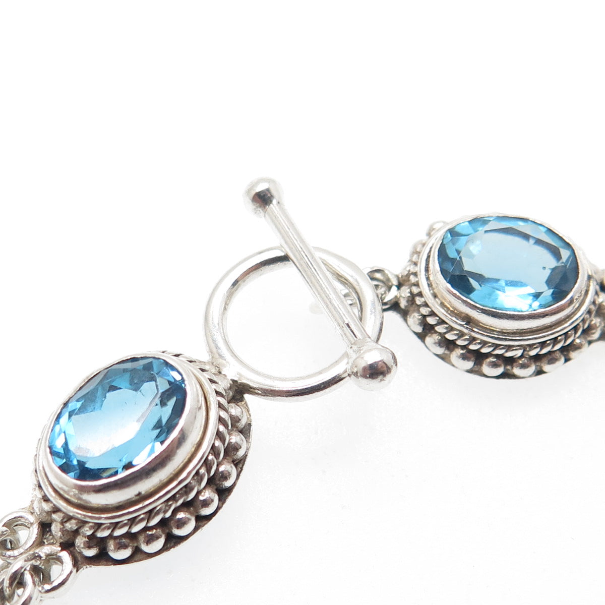 SUARTI BALI 925 Sterling Silver Vintage Real Blue Topaz Beaded Bracelet 7.5"