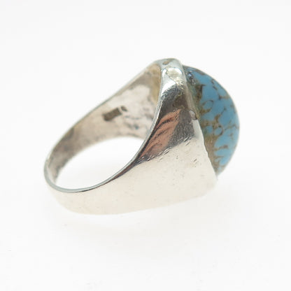 925 Sterling Silver Vintage Mexico Cabochon Faux Turquoise Ring Size 9.5