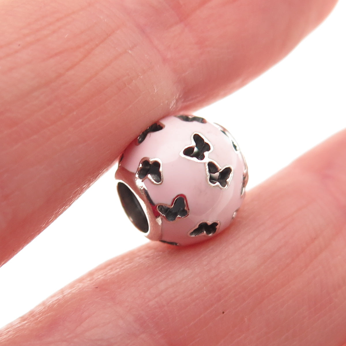 PANDORA 925 Sterling Silver Pink Enamel Fluttering Butterflies Slide Bead Charm