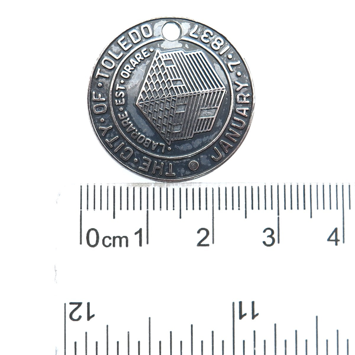 925 Sterling Silver Vintage The City of Toledo Jan 7 1837 Oxidized Charm Pendant