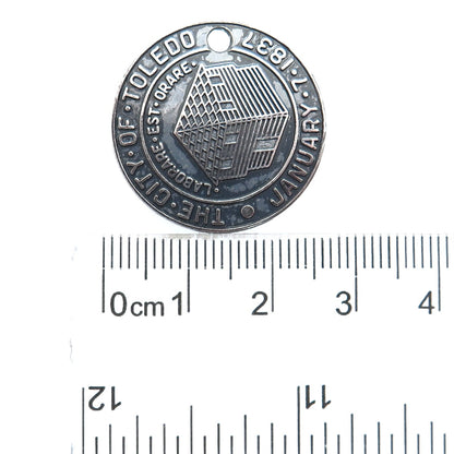 925 Sterling Silver Vintage The City of Toledo Jan 7 1837 Oxidized Charm Pendant
