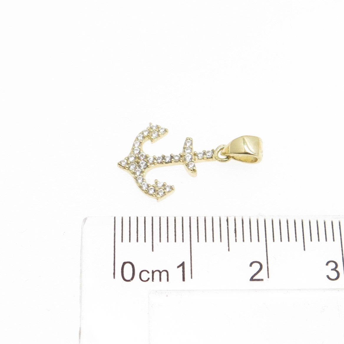 14K Yellow Gold Round-Cut C Z Anchor Minimalist Charm Pendant