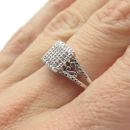 SUN 925 Sterling Silver Real Round-Cut Diamond Princess Square Ring Size 7.25