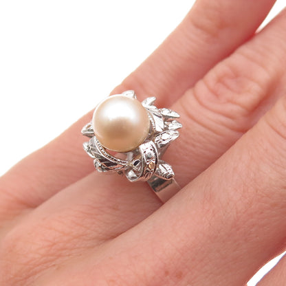 925 Sterling Silver Antique Chinese Export Real Pearl Ring Size 5.5