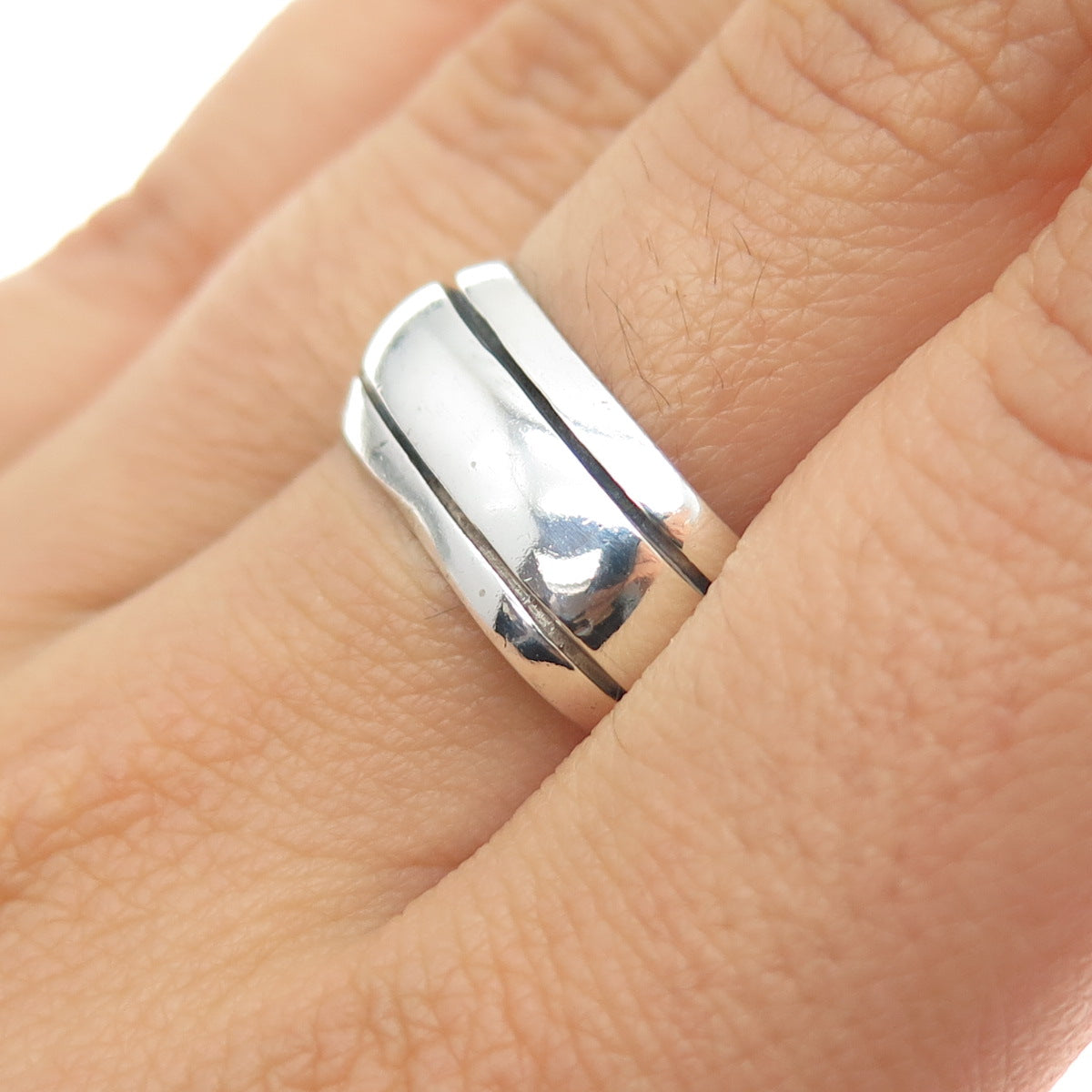 925 Sterling Silver Vintage Mexico Modernist Band Ring Size 7.25