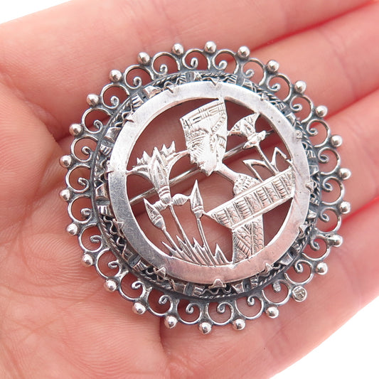 800 Silver Vintage Egypt Storyteller Pharaoh Oxidized Pin Brooch
