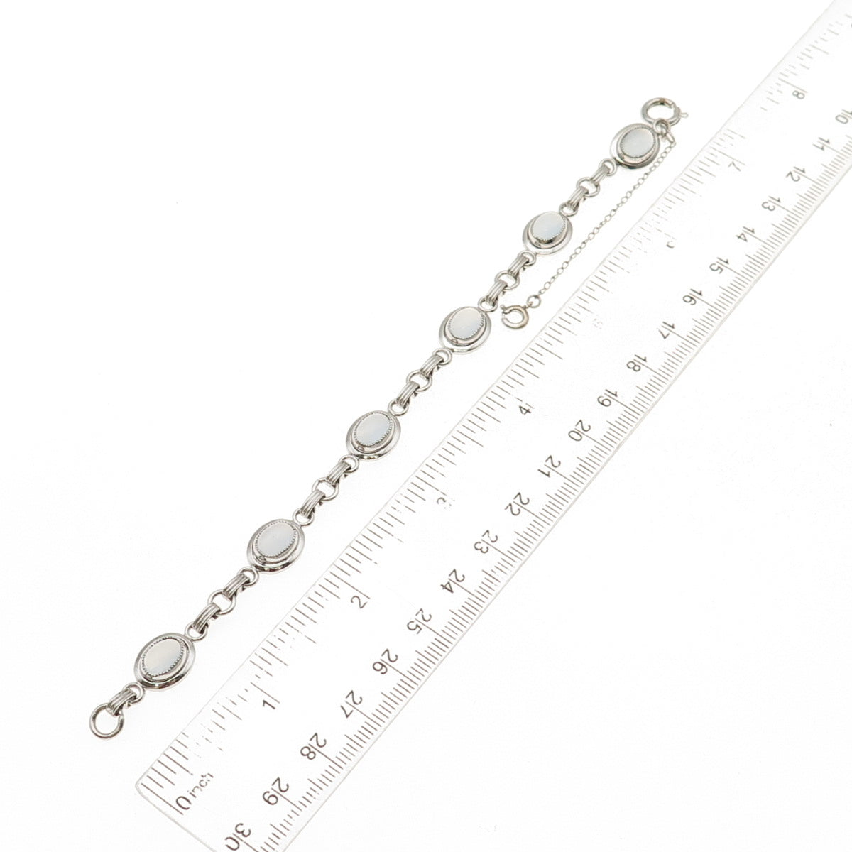 1/20 12K White Gold Filled Vintage Real Cabochon Opalite Bracelet 7.25"