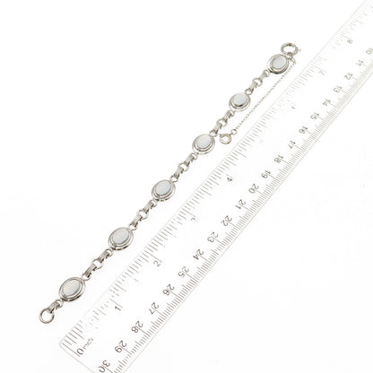 1/20 12K White Gold Filled Vintage Real Cabochon Opalite Bracelet 7.25"