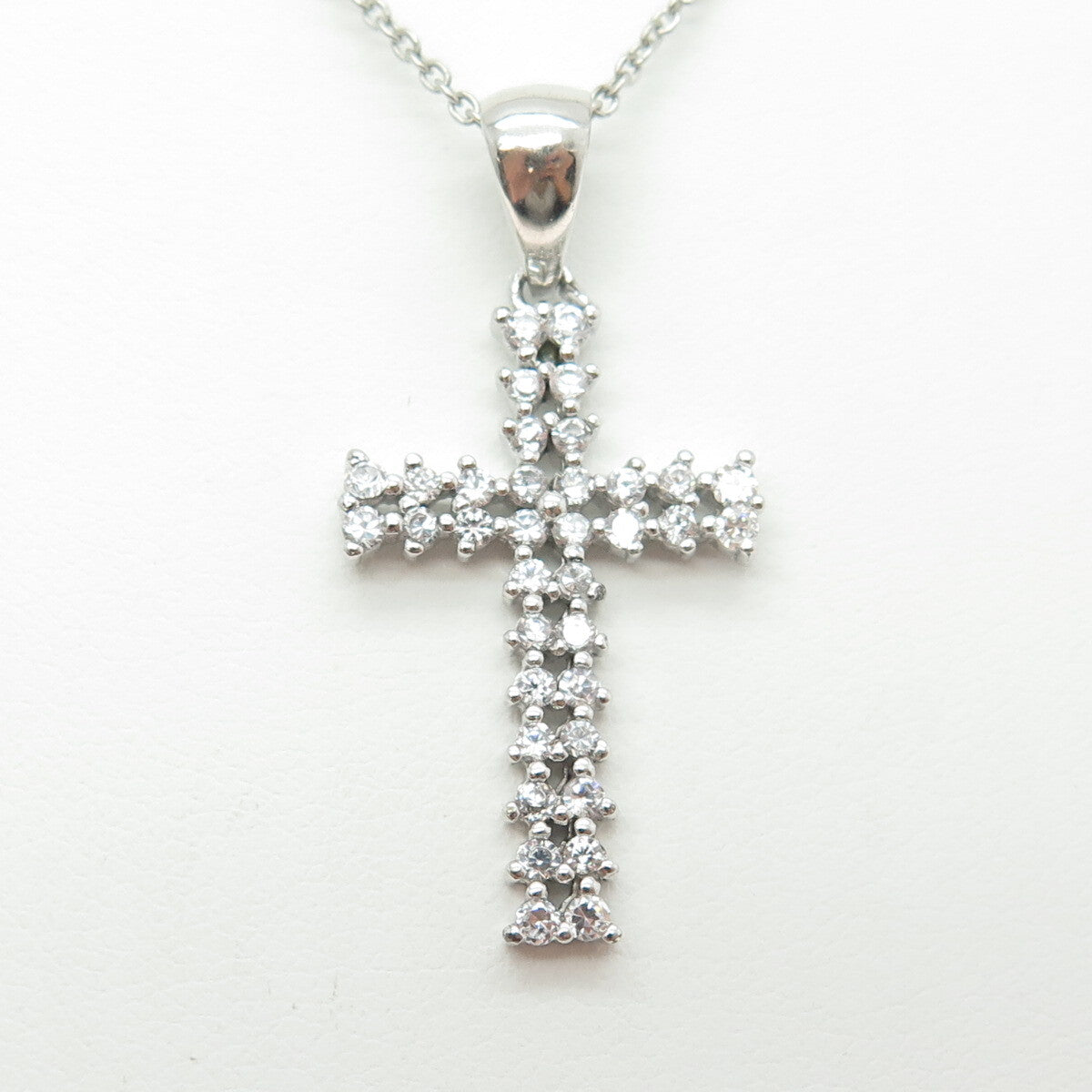 925 Sterling Silver Italy Round-Cut C Z Sparkle Cross Cable Chain Necklace 16"