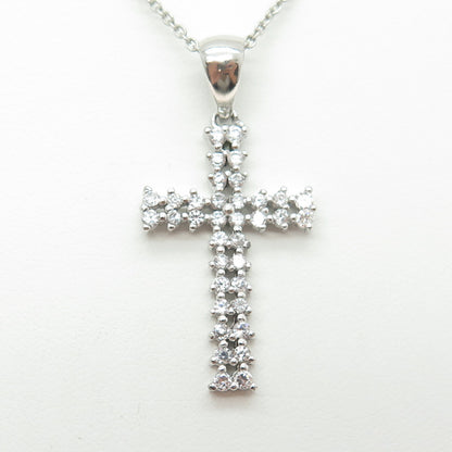 925 Sterling Silver Italy Round-Cut C Z Sparkle Cross Cable Chain Necklace 16"