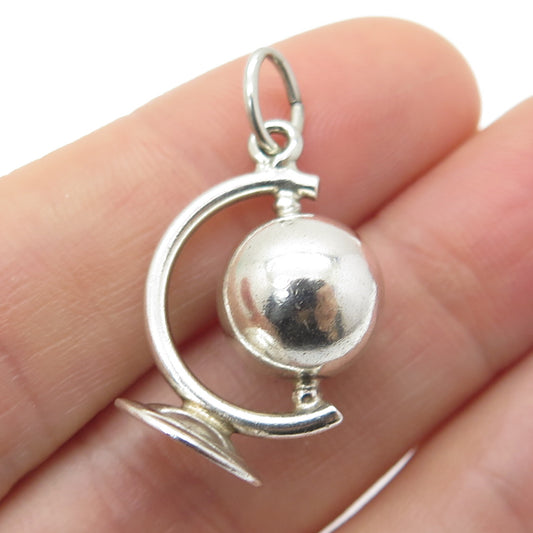 925 Sterling Silver Vintage Globe 3D Pendant