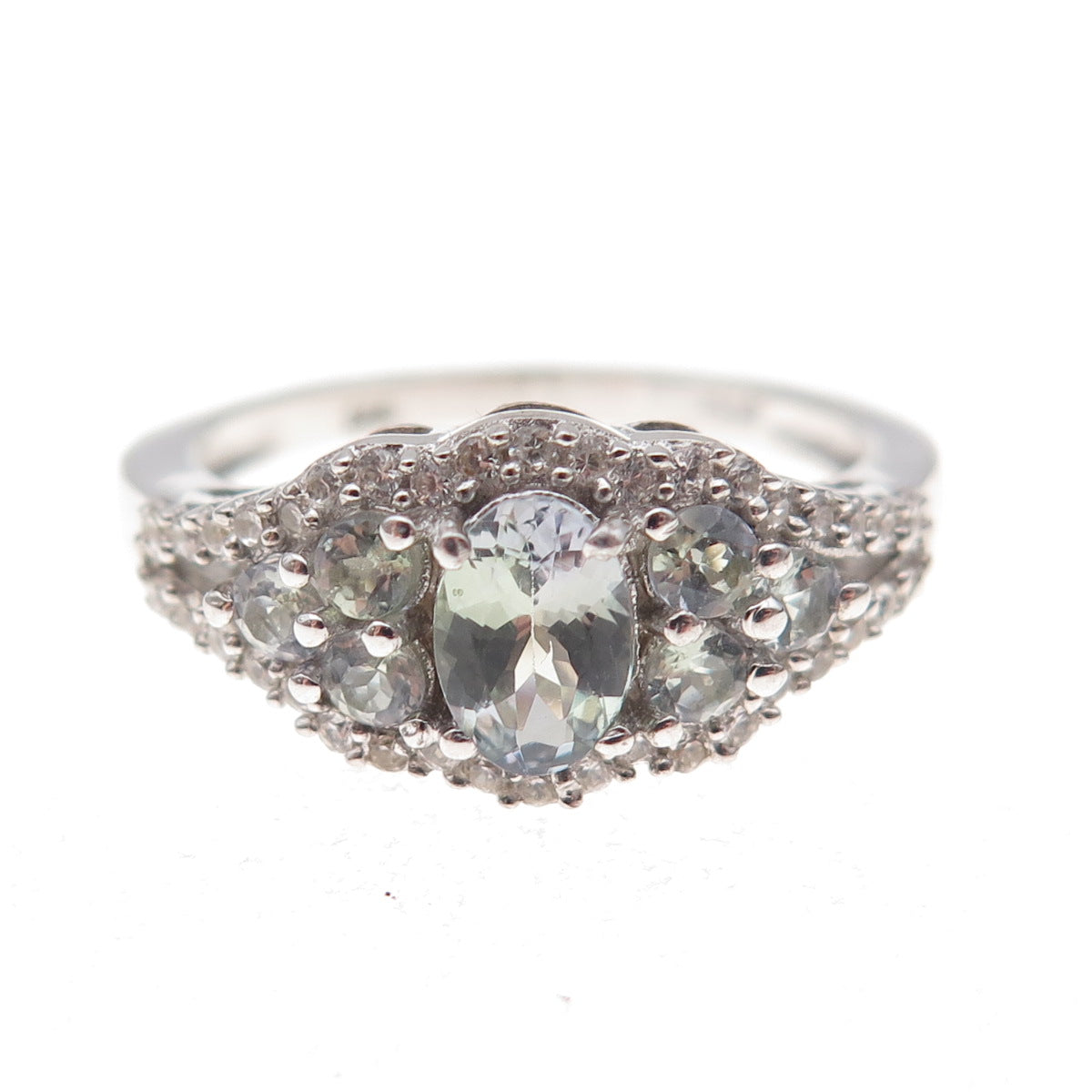 Chuck Clemency 925 Sterling Silver Real Iolite & White Topaz Ring Size 8