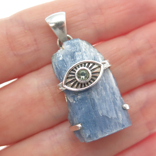925 Sterling Silver Vintage Real Kyanite & Peridot Evil's Eye Charm Pendant