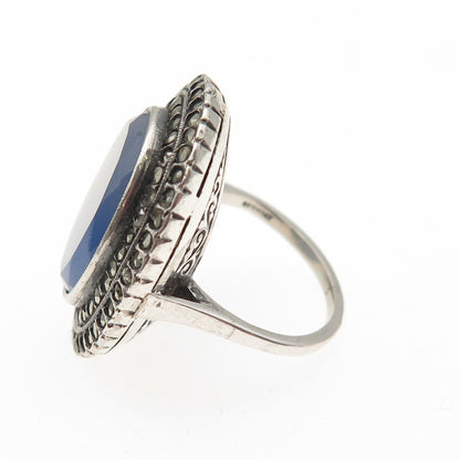925 Sterling Antique Art Deco Germany Real Chalcedony & Marcasite Ring Size 5