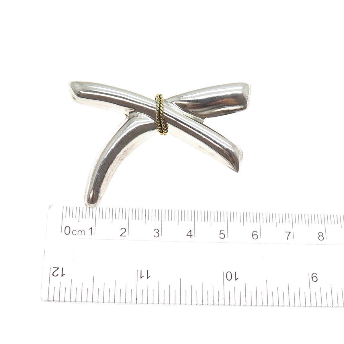 925 Sterling Silver 2-Tone Vintage Mexico Modernist Crisscross Pin Brooch