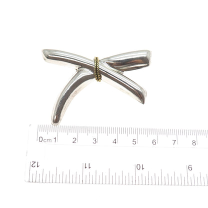 925 Sterling Silver 2-Tone Vintage Mexico Modernist Crisscross Pin Brooch