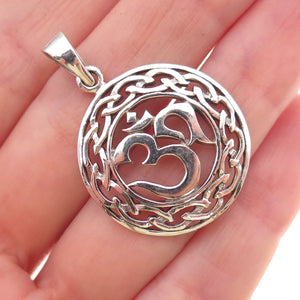 925 Sterling Silver Vintage Om Mantra Oxidized Charm Pendant
