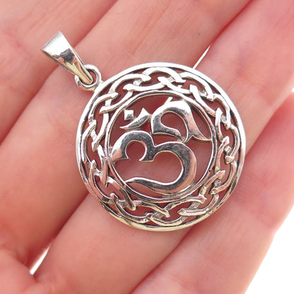 925 Sterling Silver Vintage Om Mantra Oxidized Charm Pendant