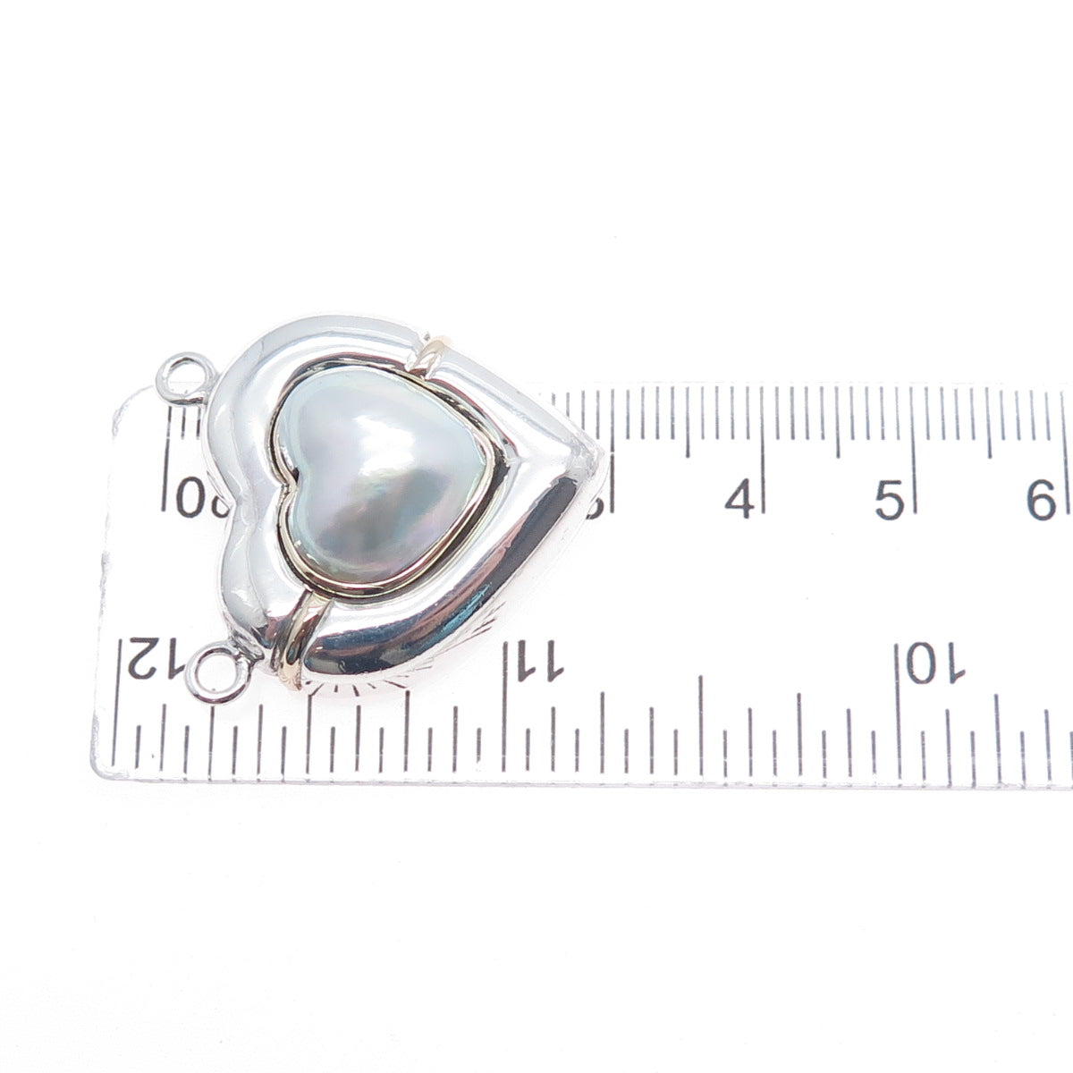 925 Sterling Silver 14K Gold Vintage Real Pearl Heart Centerpiece Slide Pendant