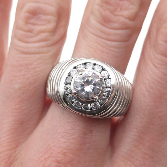 925 Sterling Silver Vintage Round-Cut C Z Modernist Oxidized Ring Size 10