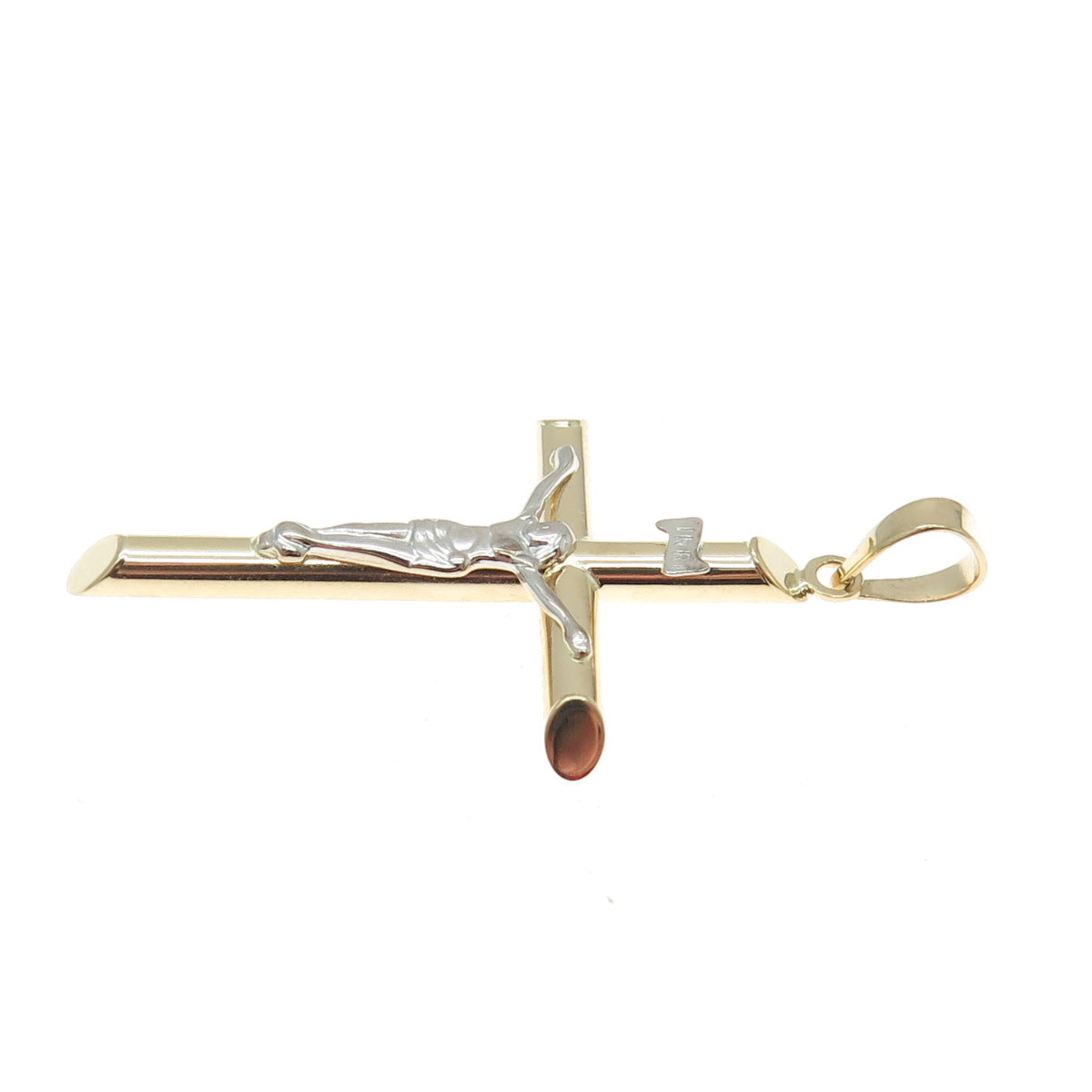 14K Yellow & White Gold Crucifix Cross Religious Charm Pendant