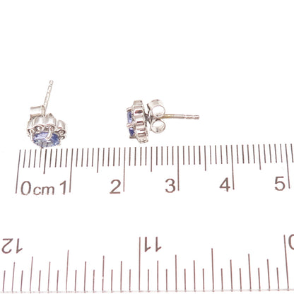 Chuck Clemency 925 Sterling Silver Real Oval-Cut Tanzanite Flower Stud Earrings