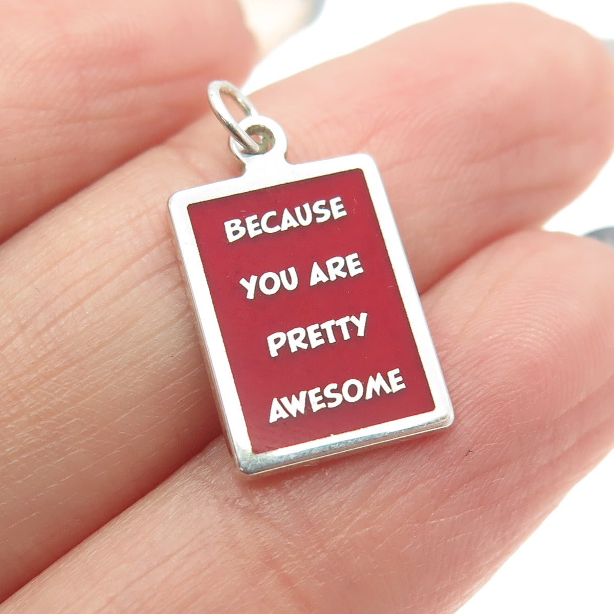 925 Sterling Silver Enamel "Because You Are Pretty Awesome" Minimalist Pendant