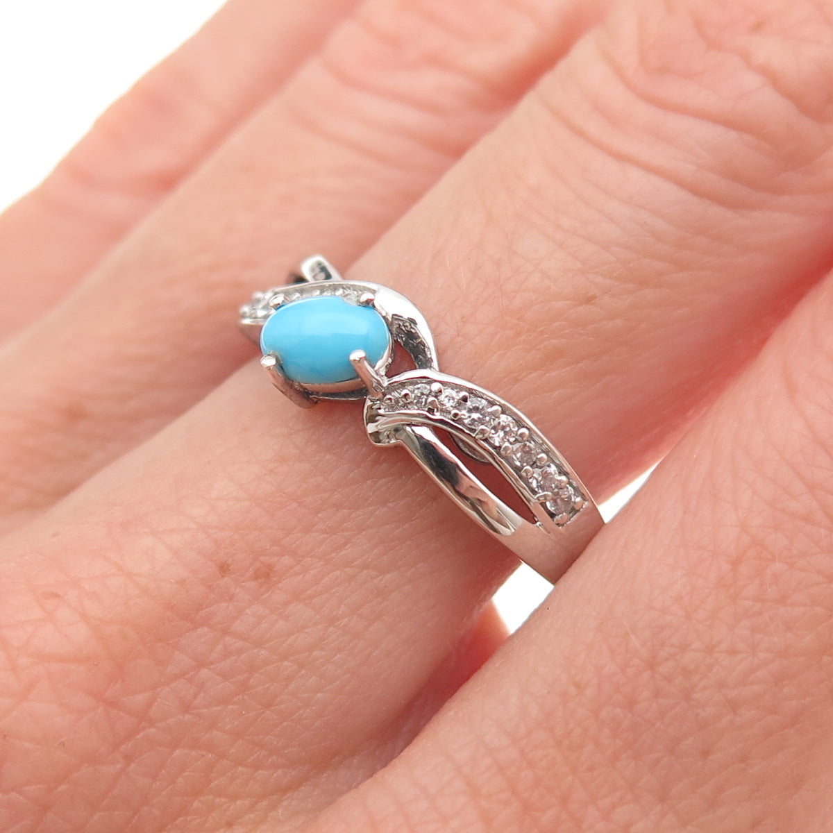Chuck Clemency 925 Sterling Silver Real Turquoise & White Topaz Ring Size 8