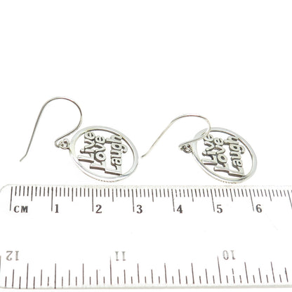 925 Sterling Silver "Live Love Laugh" Round Dangling Earrings
