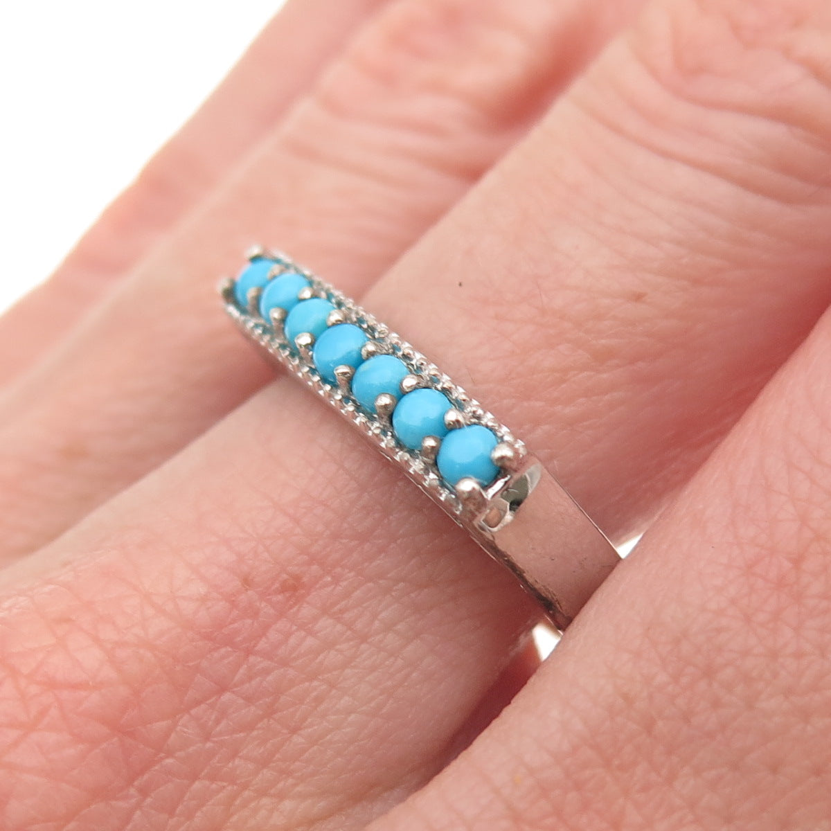 Chuck Clemency 925 Sterling Silver Real Turquoise Square Band Ring Size 8.25