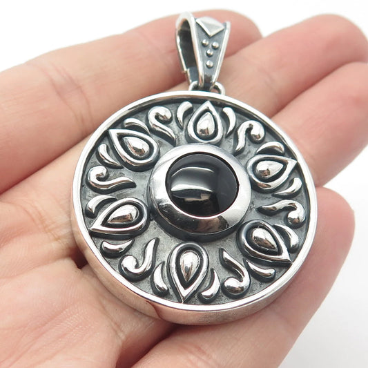 925 Sterling Silver Vintage Real Black Onyx Gemstone Pendant