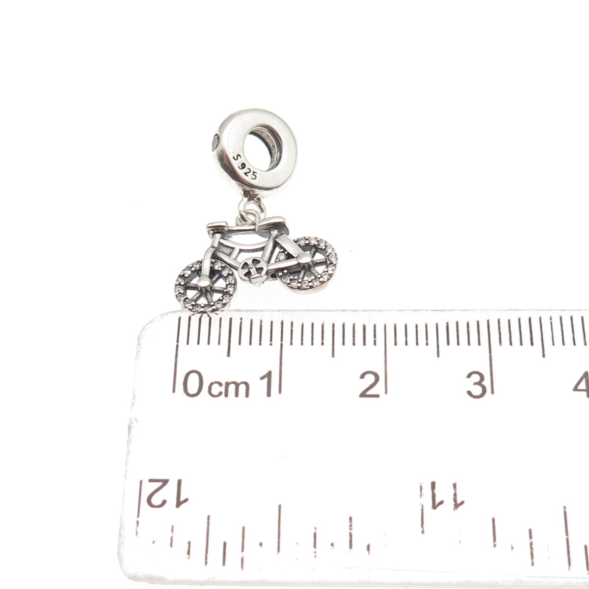 925 Sterling Silver Round-Cut C Z Bicycle Dangle Charm