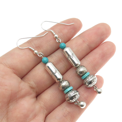 Old Pawn 925 Sterling Silver Southwestern Bisbee Turquoise Navajo Pearl Earrings