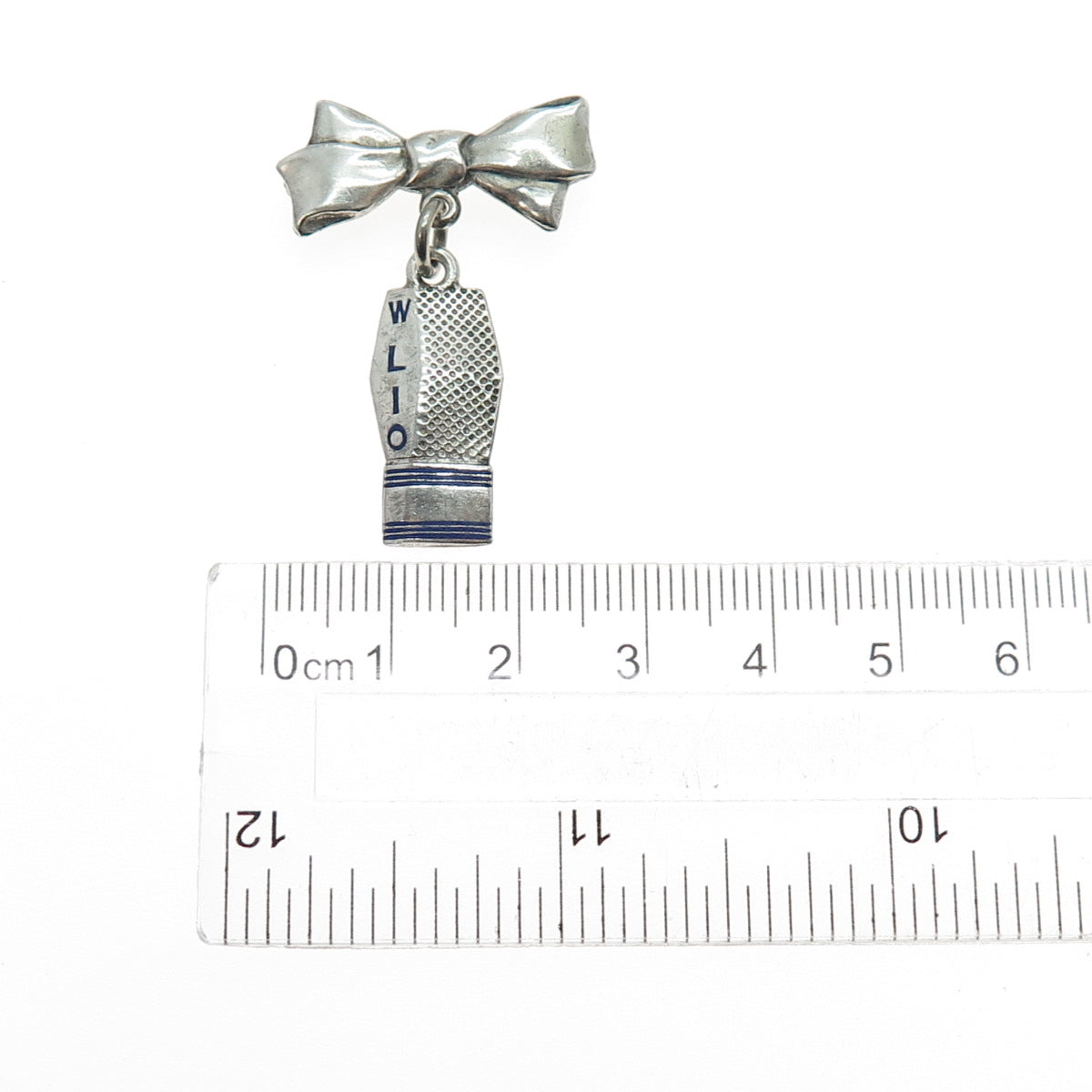 925 Sterling Silver Vintage Enamel WLIO Television Station Bow Oxidized Brooch