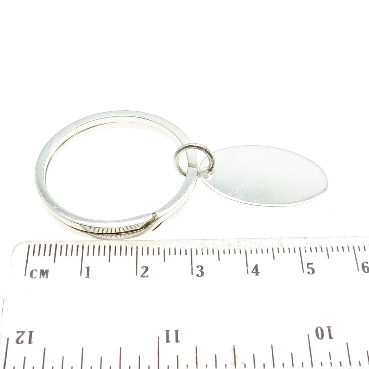 MC CO 925 Sterling Silver Vintage Engravable Oval Tag Key Ring Holder