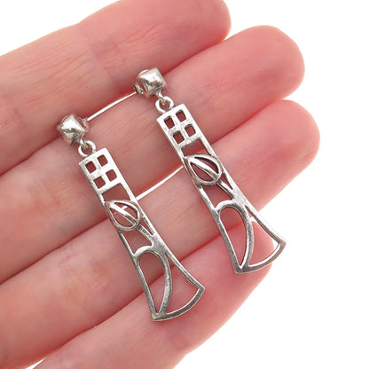 925 Sterling Silver Vintage Tulip Flower Oxidized Dangle Earrings