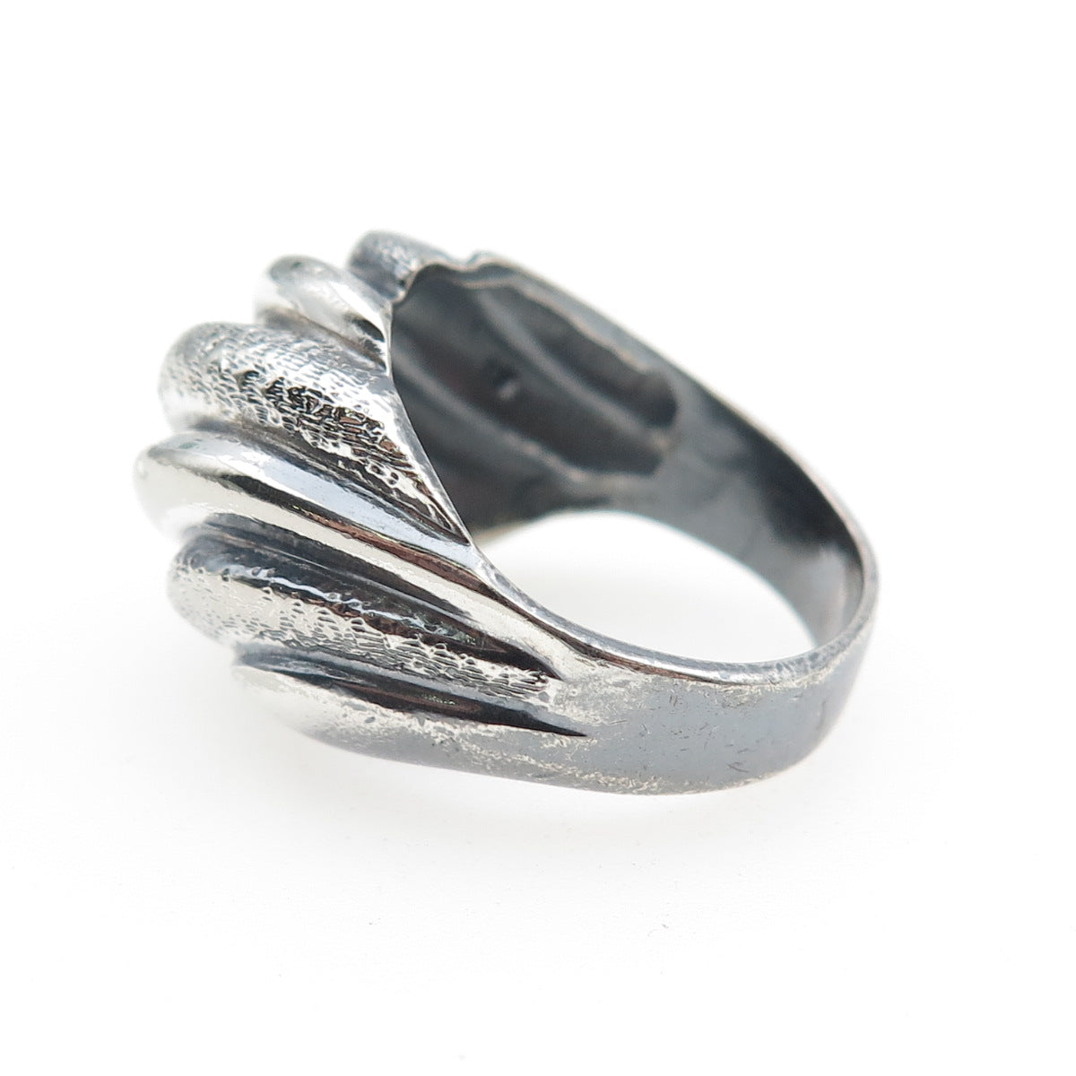 925 Sterling Silver Vintage Mexico Modernist Ribbed Dome Oxidized Ring Size 7