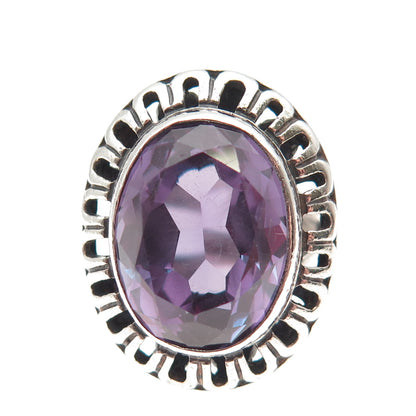 925 Sterling Silver Vintage Mexico Lab-Created Peacock Sapphire Ring Size 6.75