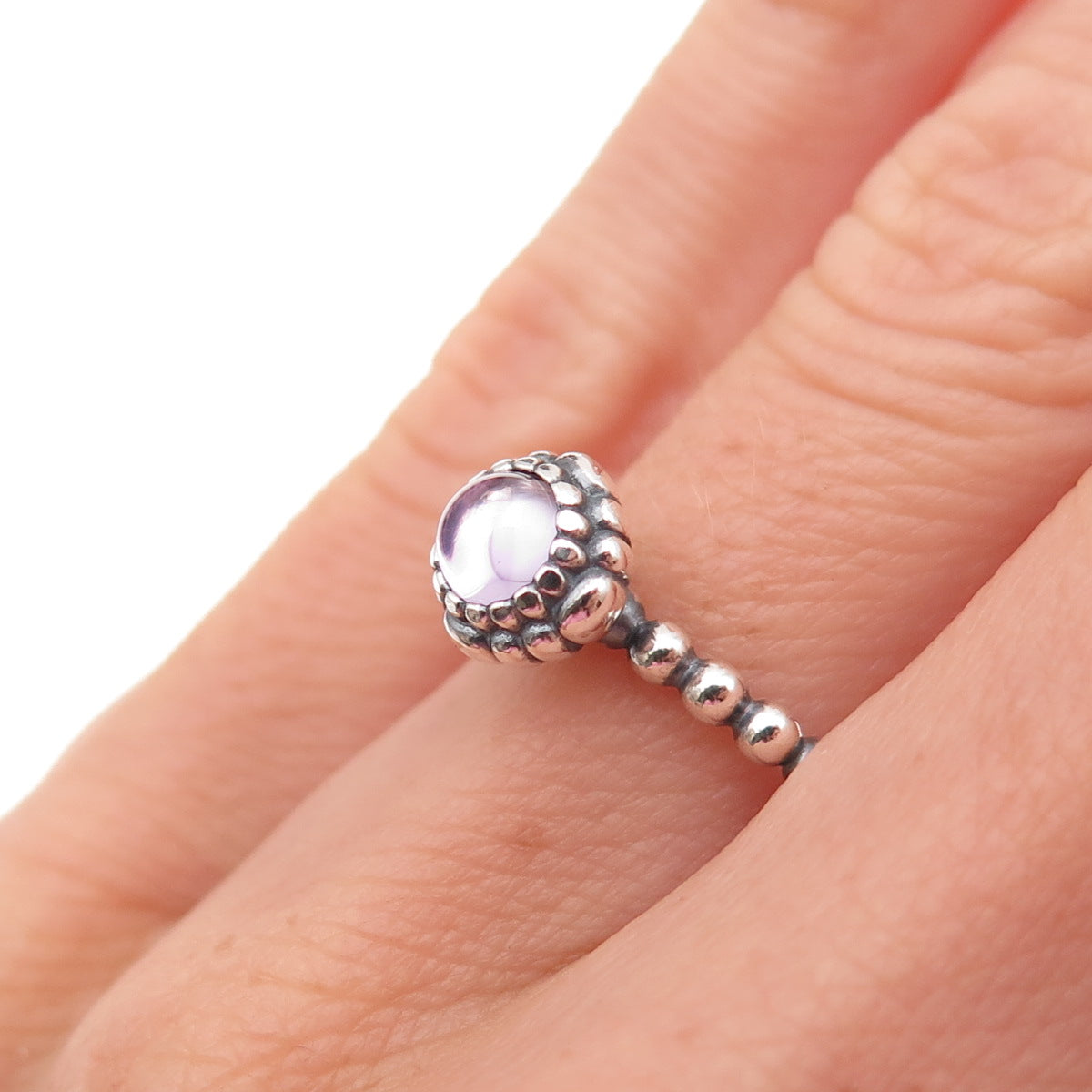 Pandora Sterling Silver Real Amethyst February Birthday Blooms Ring Size 5.25
