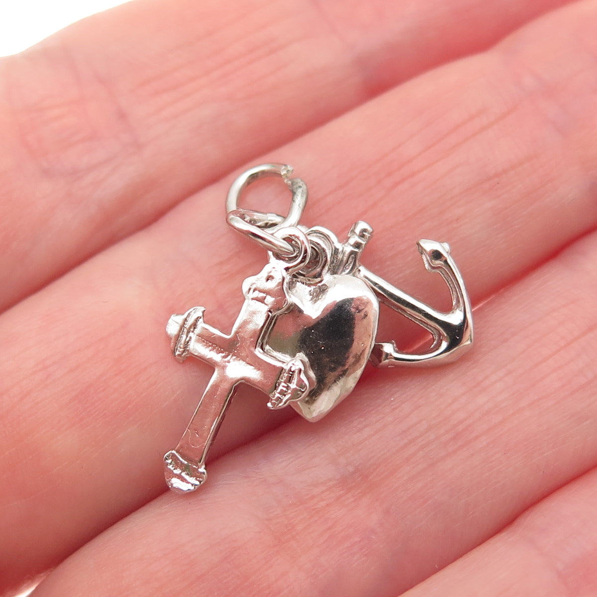 925 Sterling Silver Vintage Heart Cross Anchor Mini Charm Pendant