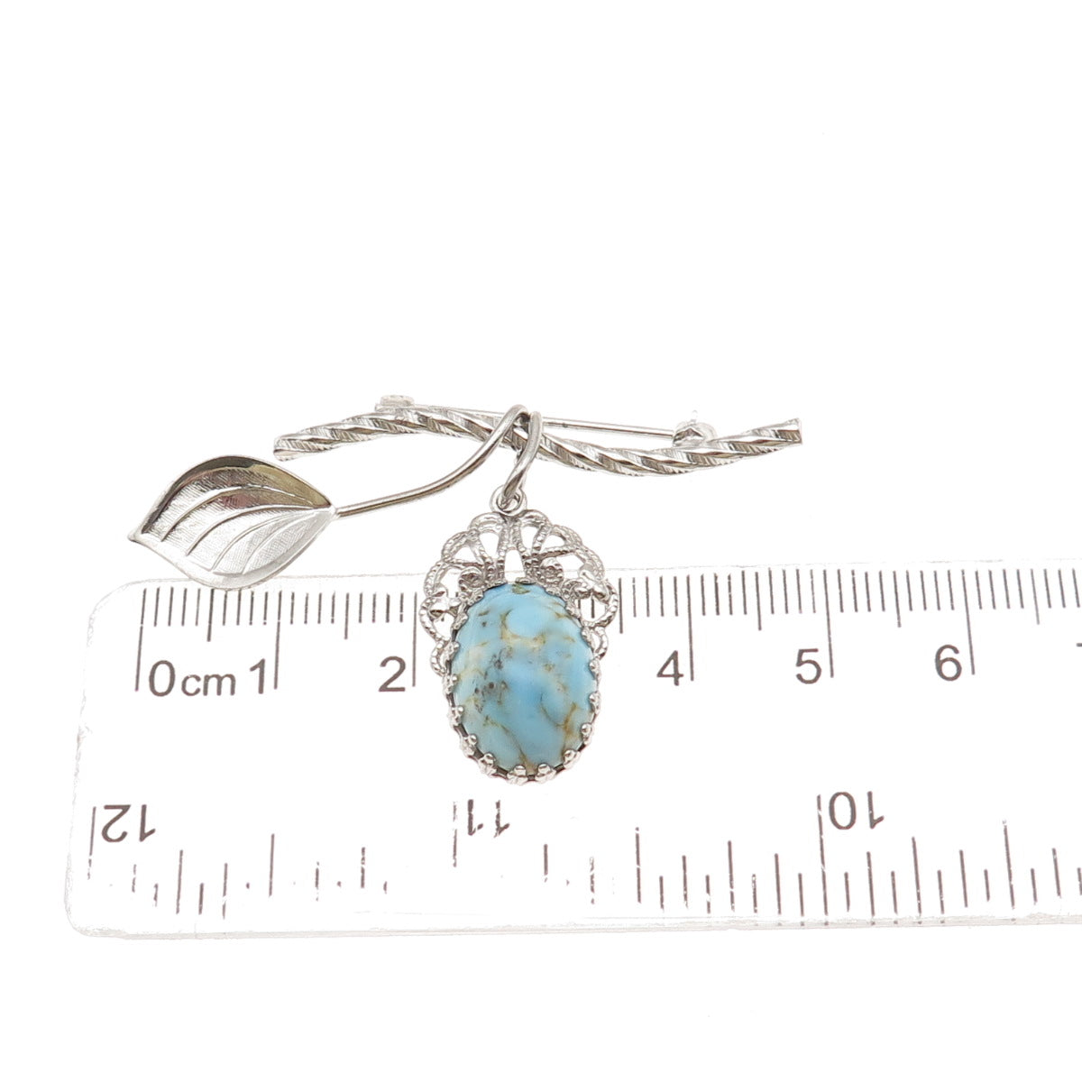 Spencer Co 925 Sterling Silver Antique Art Deco Faux Turquoise Floral Pin Brooch