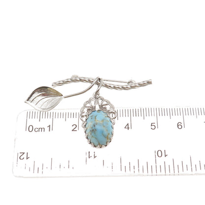 Spencer Co 925 Sterling Silver Antique Art Deco Faux Turquoise Floral Pin Brooch