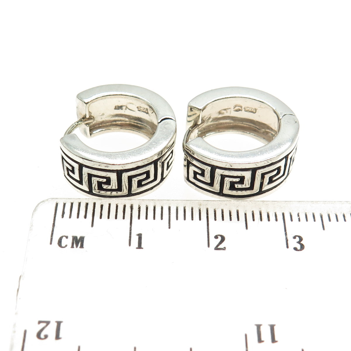 925 Sterling Silver Vintage Greek Maze Hinged Hoop Earrings