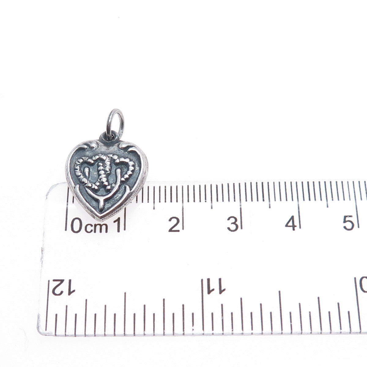 925 Sterling Antique Art Deco Wishbone Heart Chatelaine Oxidized Mini Pendant